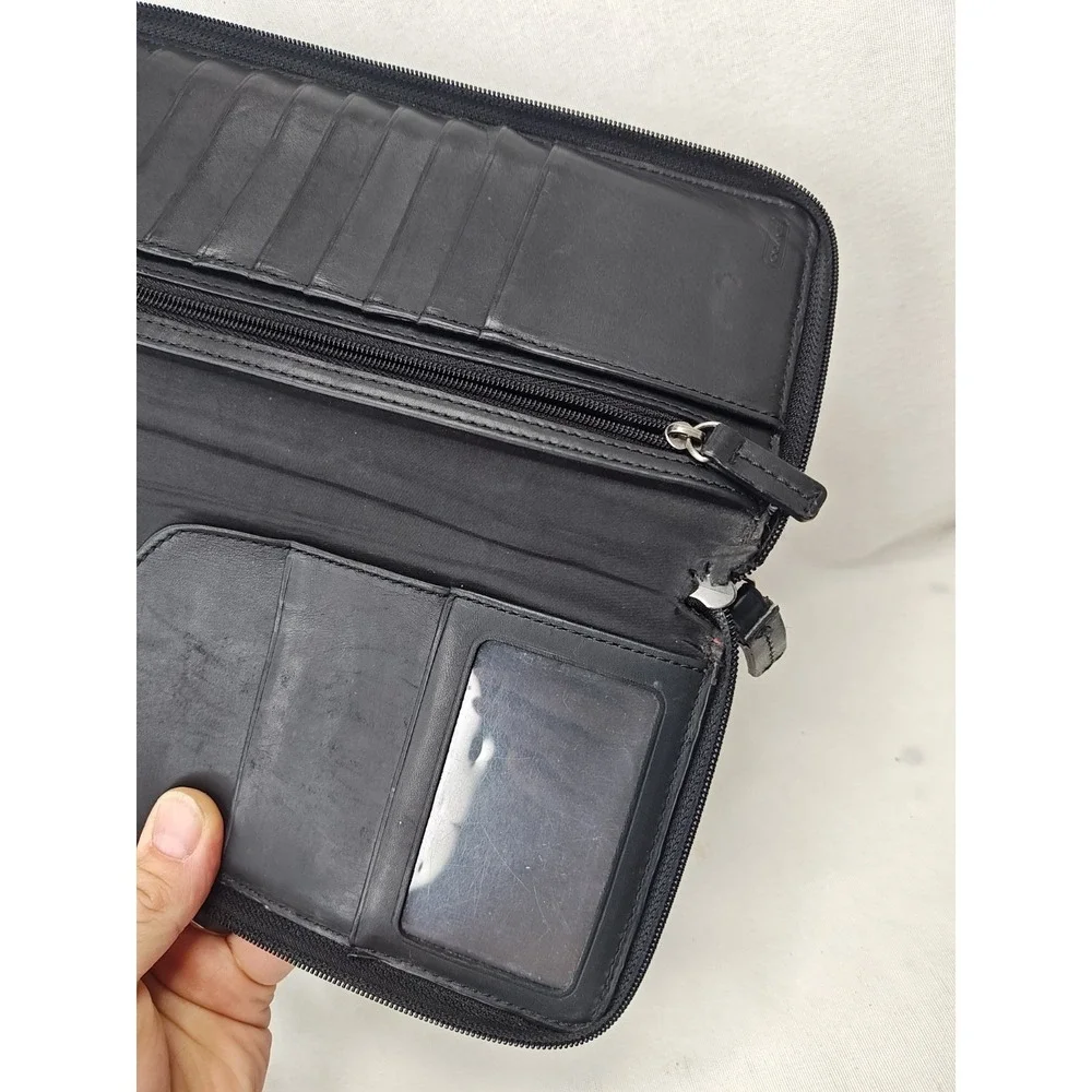 COACH‎ Vintage Black Pebbled Leather Zip Around Long Wallet Organizer ID Window